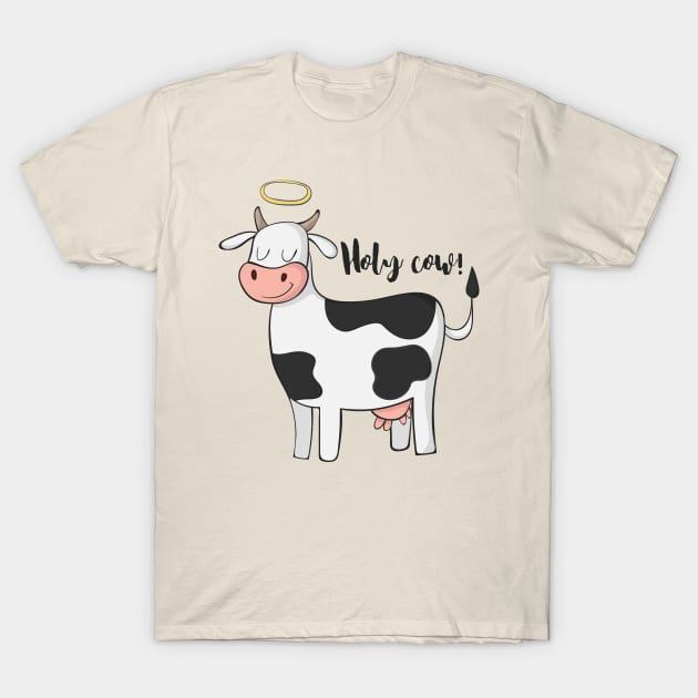 Holy Cow Funny Cow With Halo Angel Joke Design T-Shirt by Dreamy Panda Designs